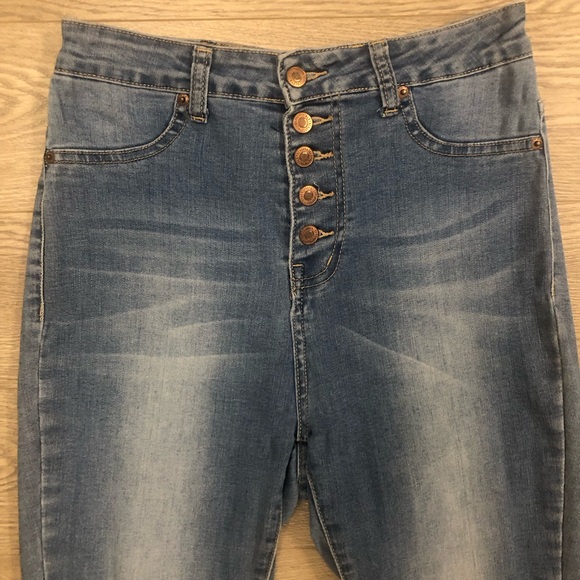 Aéropostale Women's Blue High-Rise Ripped Knees Flared Jeans - Picture 2 of 5